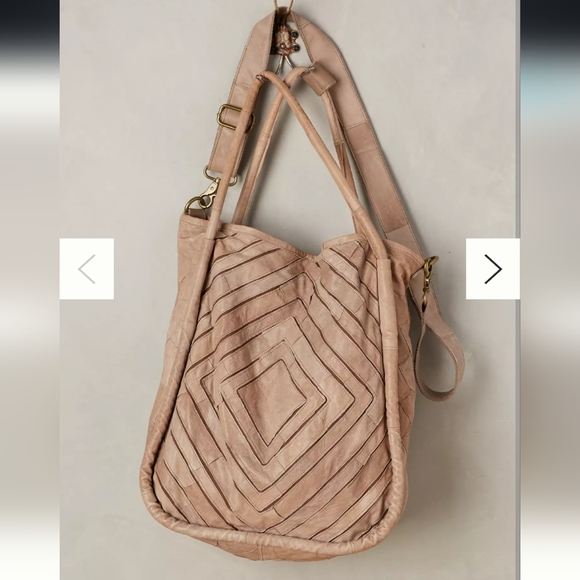 Anthropologie Benecio Diamond Leather Tote Monserrat De Lucca Light Grey - Picture 2 of 13